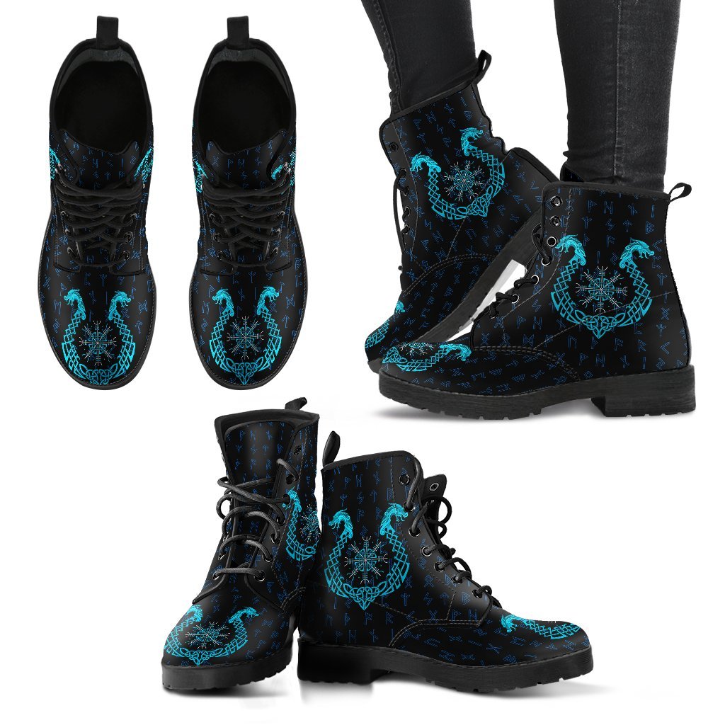 Viking Leather Boots Aegishjalmur Helm Of Awe Blue Edition