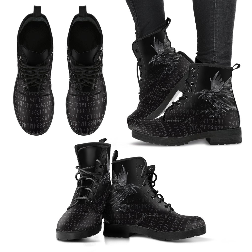 Viking Leather Boots The Raven Of Odin Rune