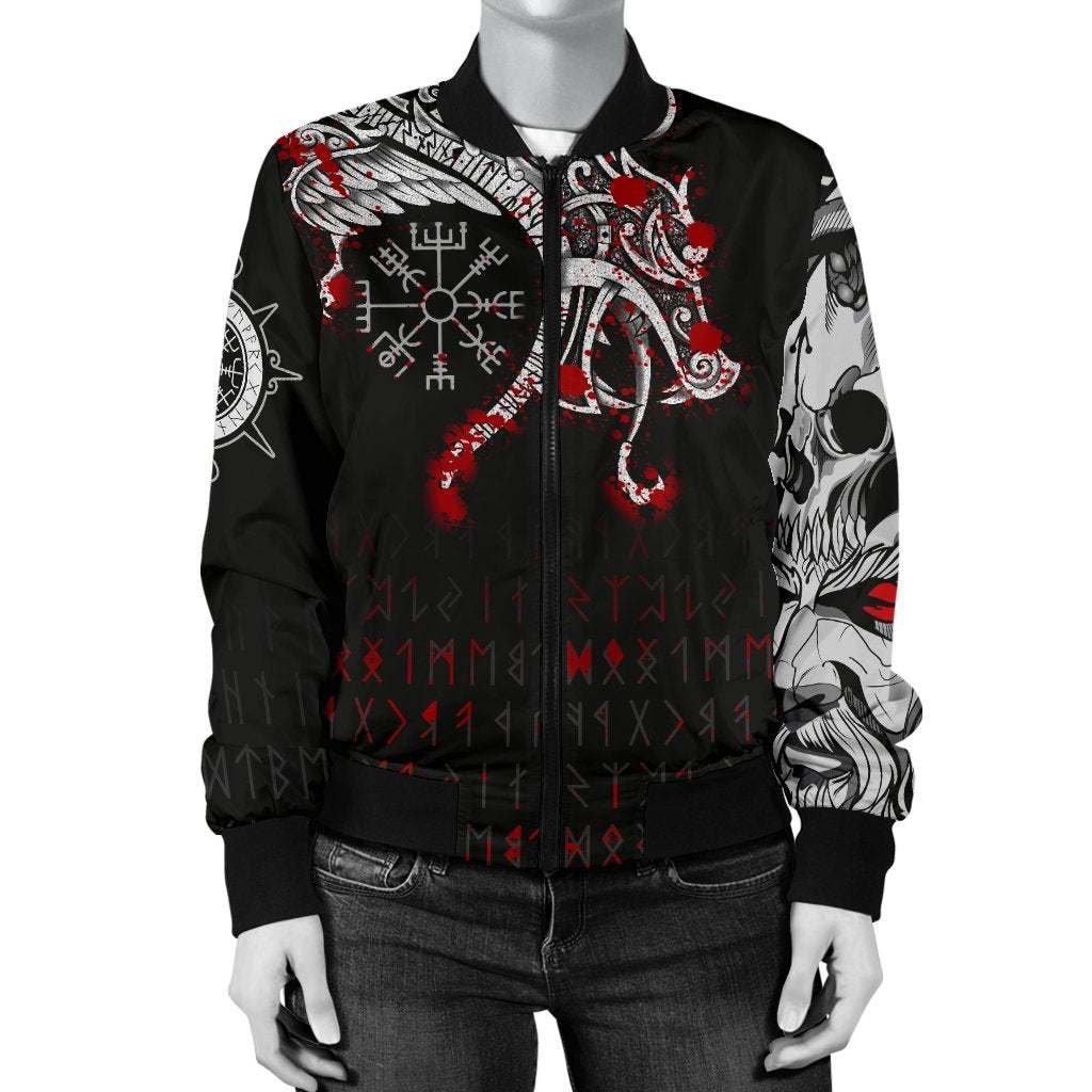 Viking Bomber Jacket Dragon and Vegvisir Blood Tattoo Style Ver01