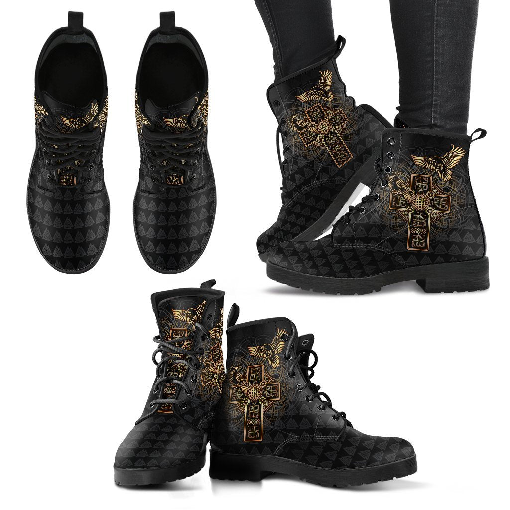 Viking Leather Boots Odin's Celtic Raven Tattoo