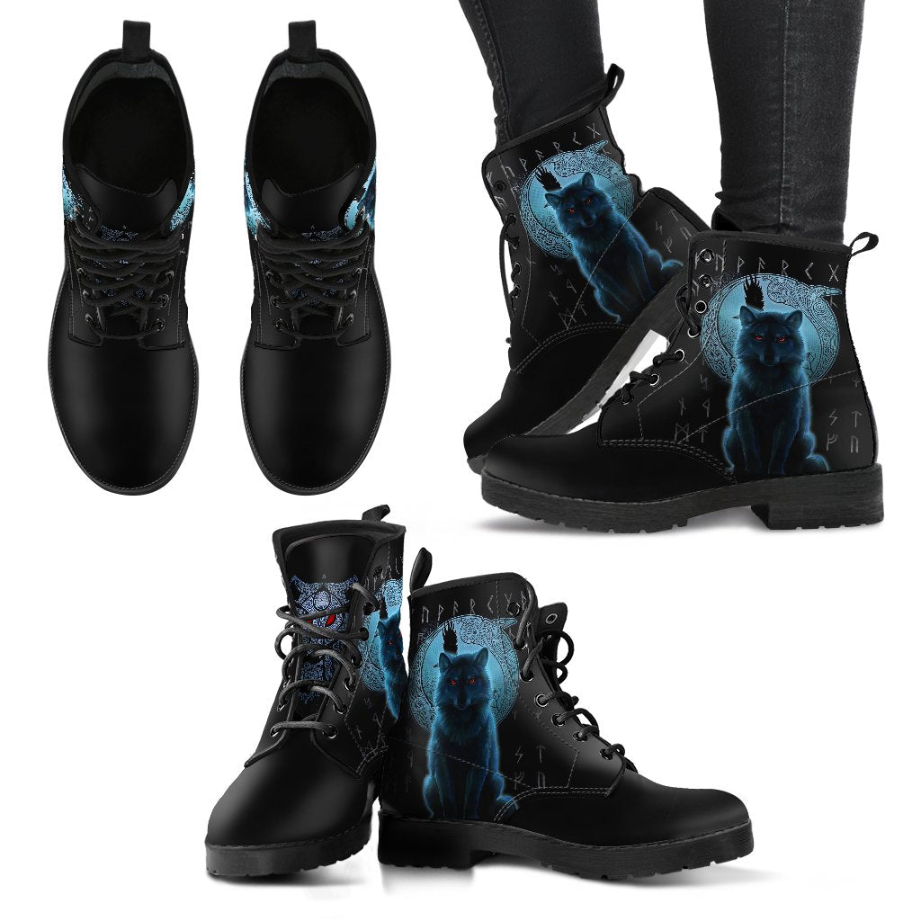 Viking Leather Boots Fenrir Viking Wolf And Moon