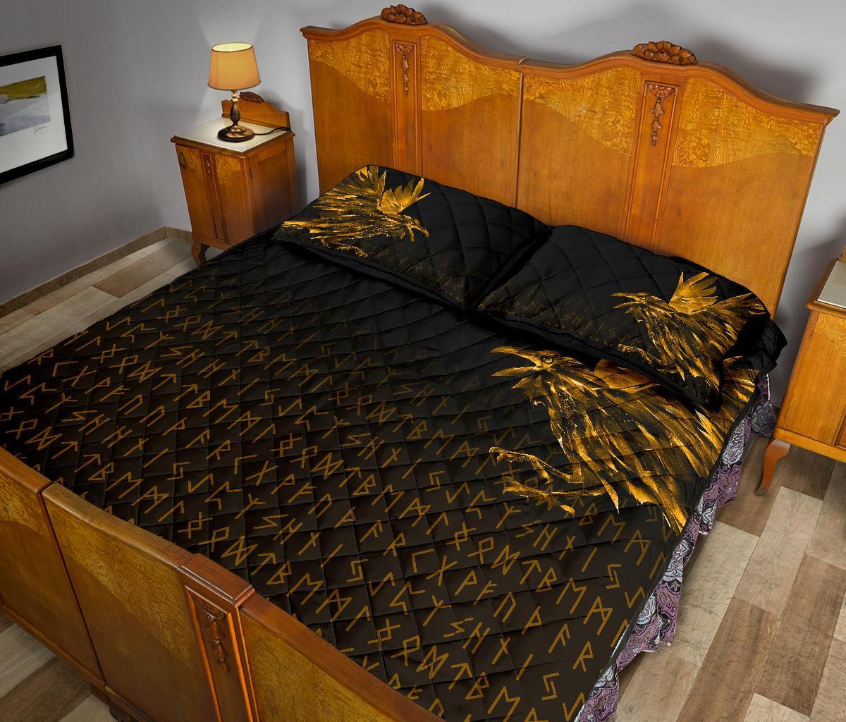 Viking Quilt Bedding Set The Raven Of Odin Rune Gold