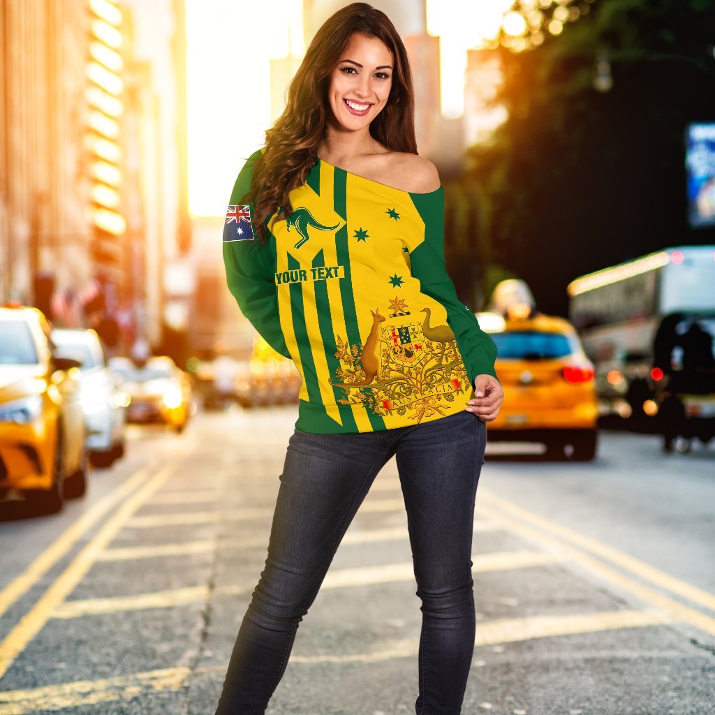 (Custom) Women's Off Shoulder Sweater - Australia Kangaroo Sign National Color