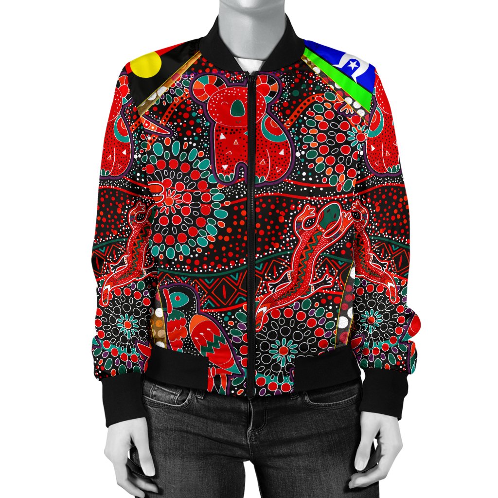 Women Bomber Jacket - Aboriginal Animal & Dot Acrylic Paint