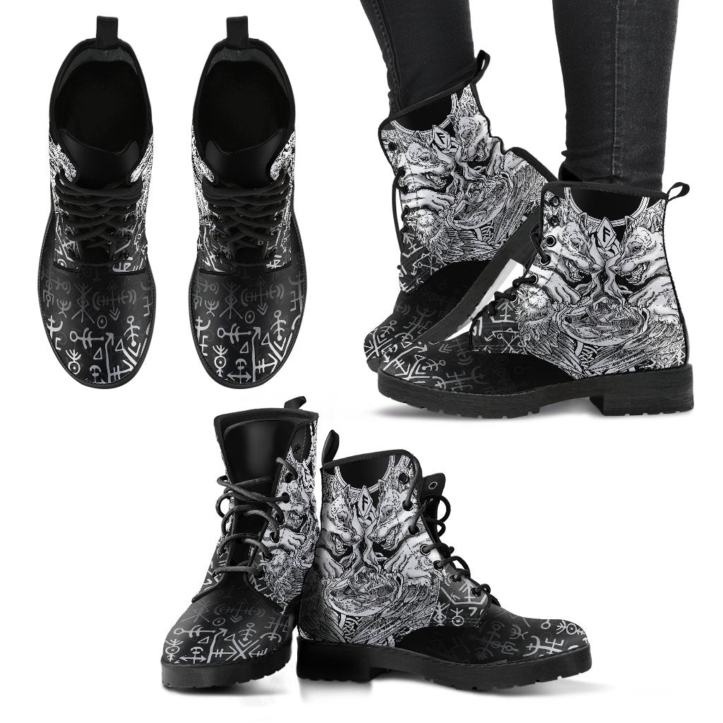 Viking Leather Boots Wolf And Raven Special