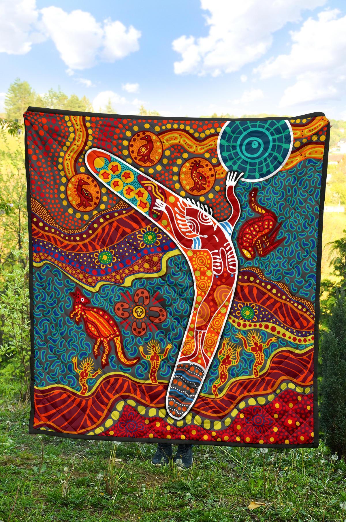 Aboriginal Premium Quilt - Indigenous Boomerang