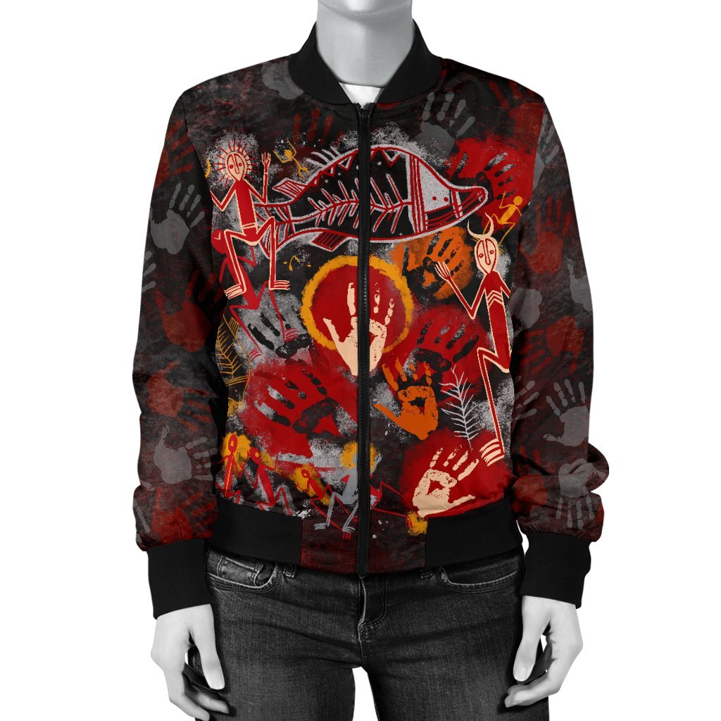 Aboriginal Bomber Jacket - Indigenous Fish Hand Art