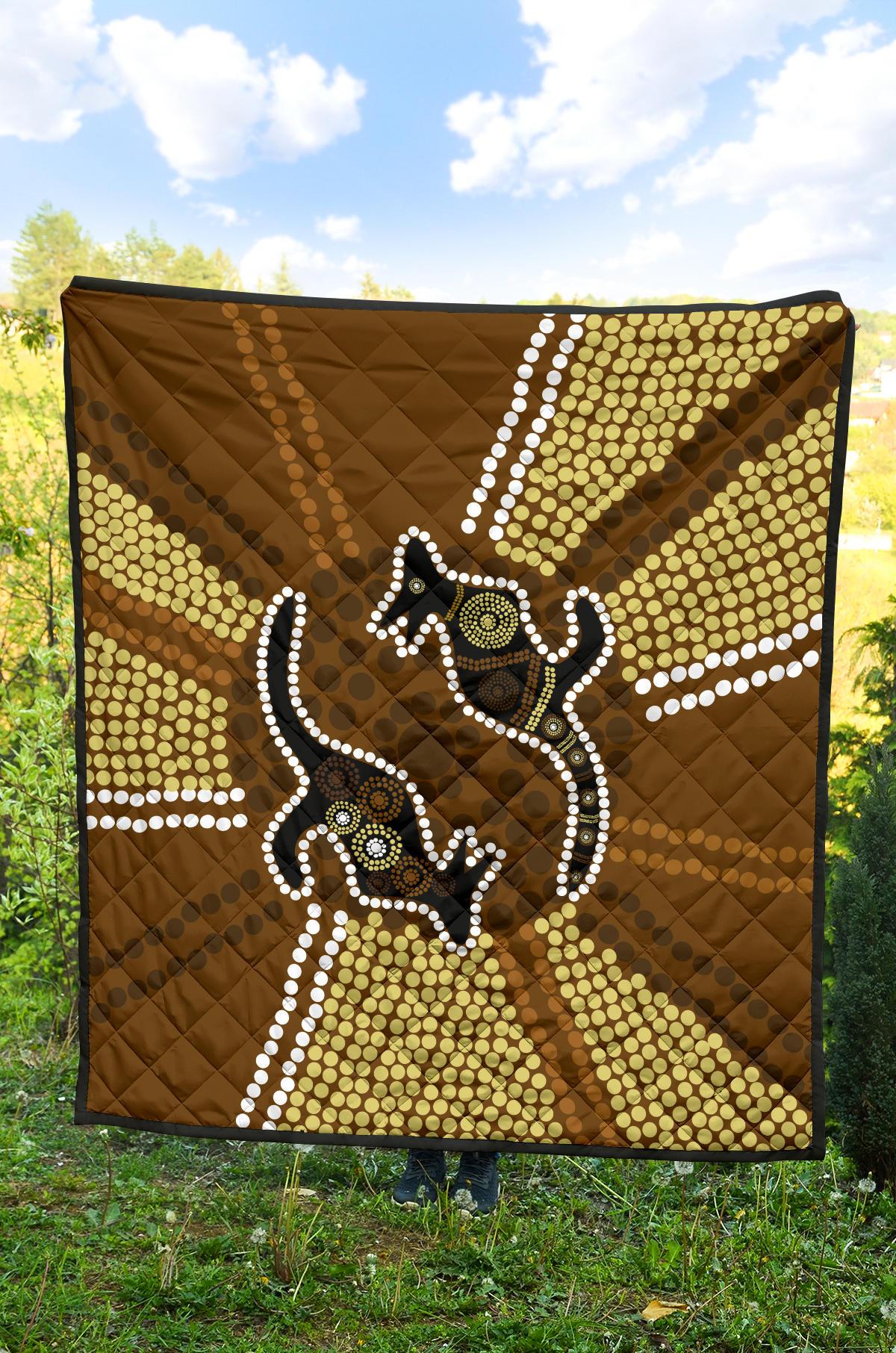 Aboriginal Premium Quilt - Australia Kangaroo Brown Dot Painting