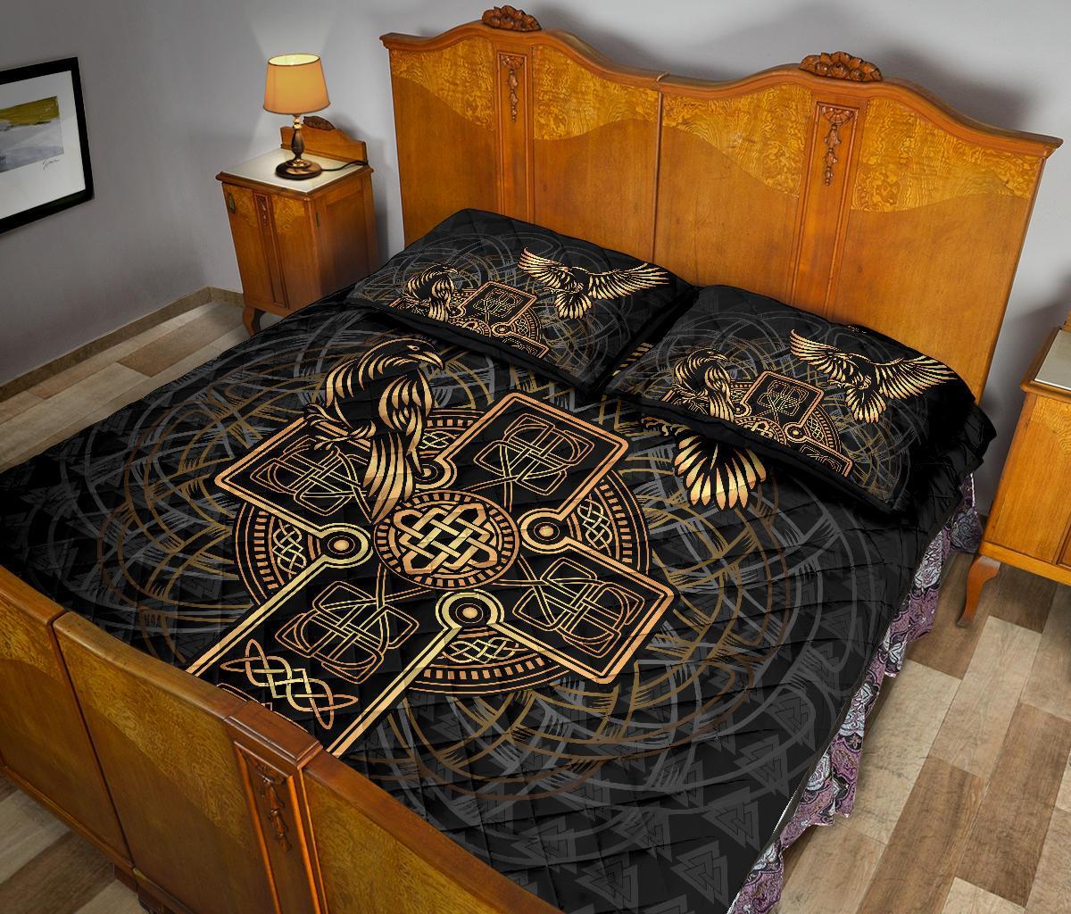 Viking Quilt Bedding Set Odin's Celtic Raven Tattoo