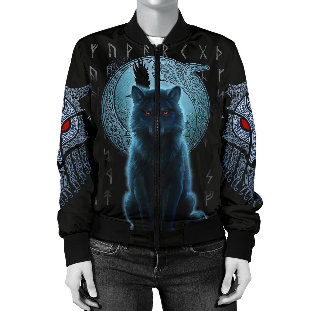 Viking Bomber Jacket Fenrir Viking Wolf And Moon Ver02