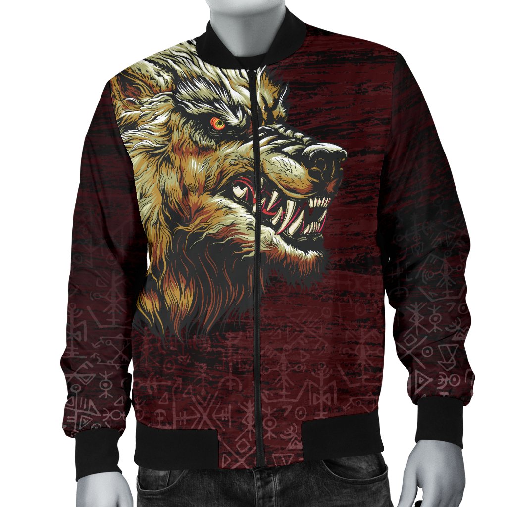 Viking Bomber Jacket Fenrir On The Blood Moon Background Style Ver01