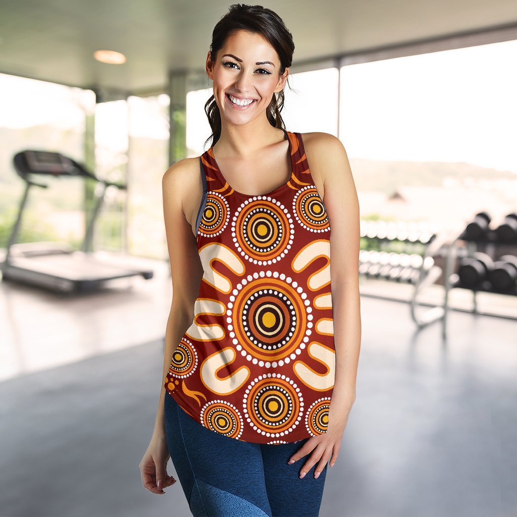 Aboriginal Women's Racerback Tank - Circle Flowers Patterns Ver02