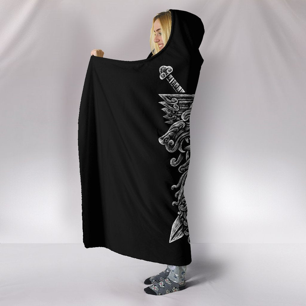 Viking Hooded Blanket Norse God Odin Wolfs Swords