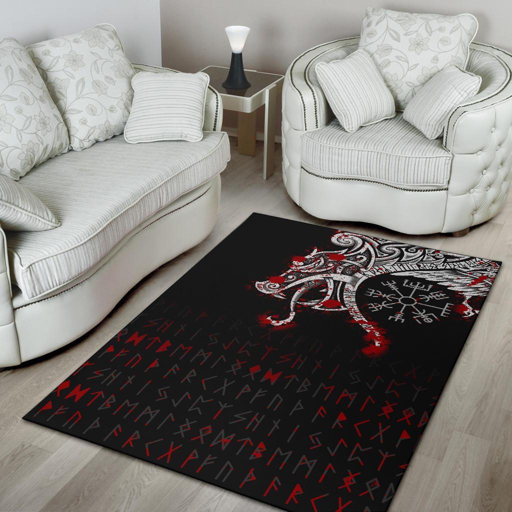 Viking Area Rug Dragon and Vegvisir Blood Tattoo