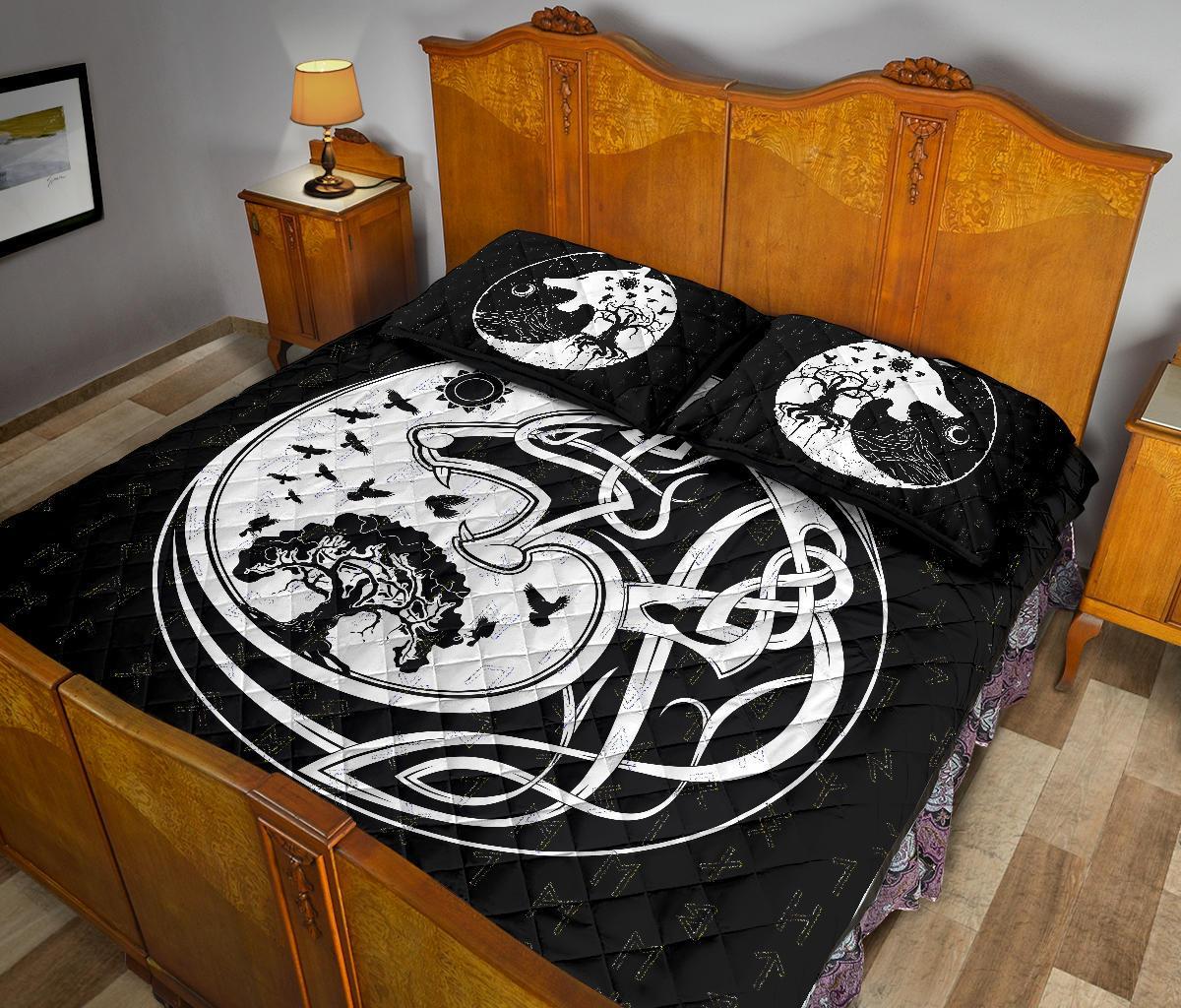 Viking Quilt Bedding Set Skoll And Hati Rune Tattoo