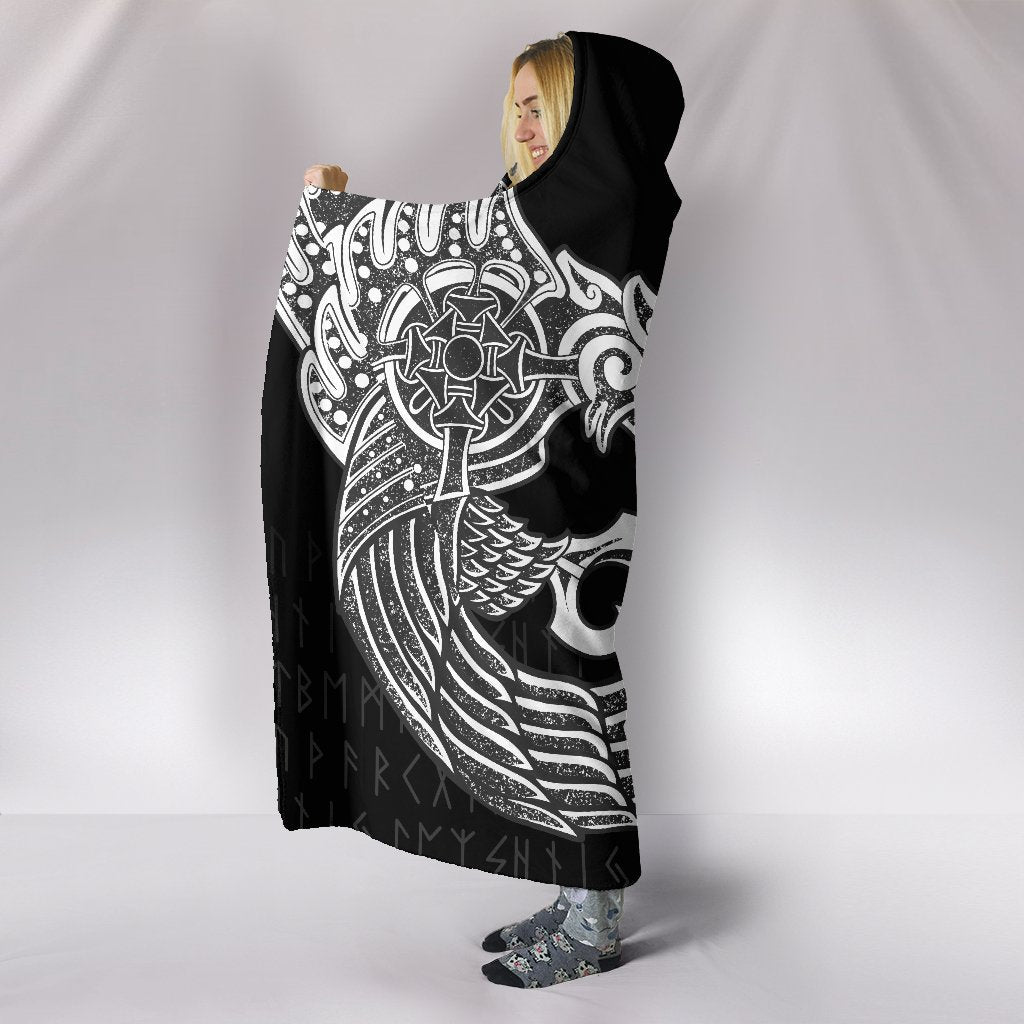 Viking Hooded Blanket Raven Tattoo White Style