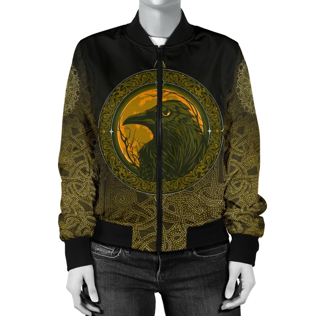 Viking Bomber Jacket Ethnic Odin Raven Gold Style Ver02