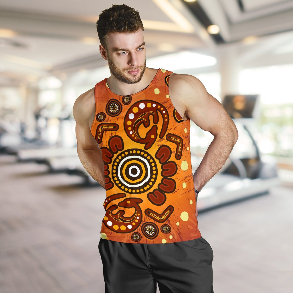 Aboriginal Men's Tank Top - Baby Kangaroo And Dot Painting Patterns