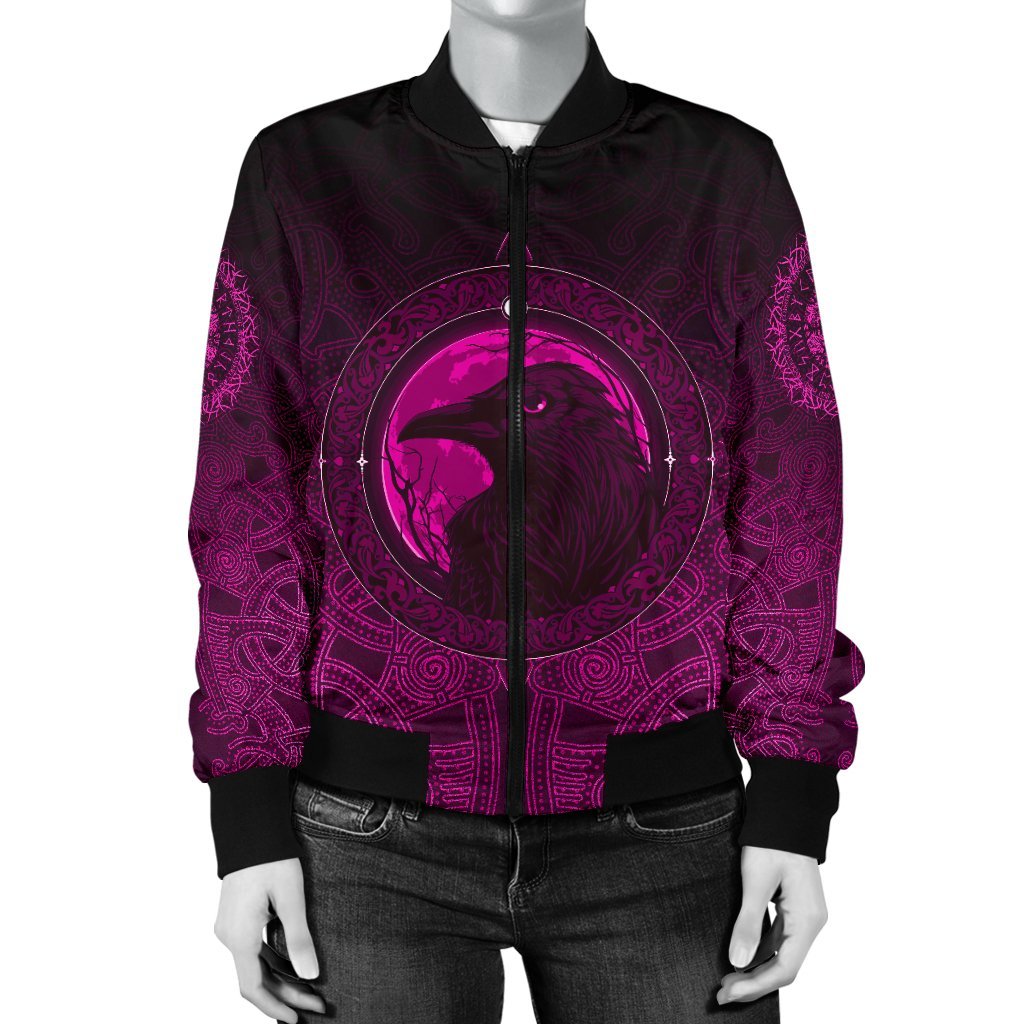 Viking Bomber Jacket Ethnic Odin Raven Pink Style Ver01