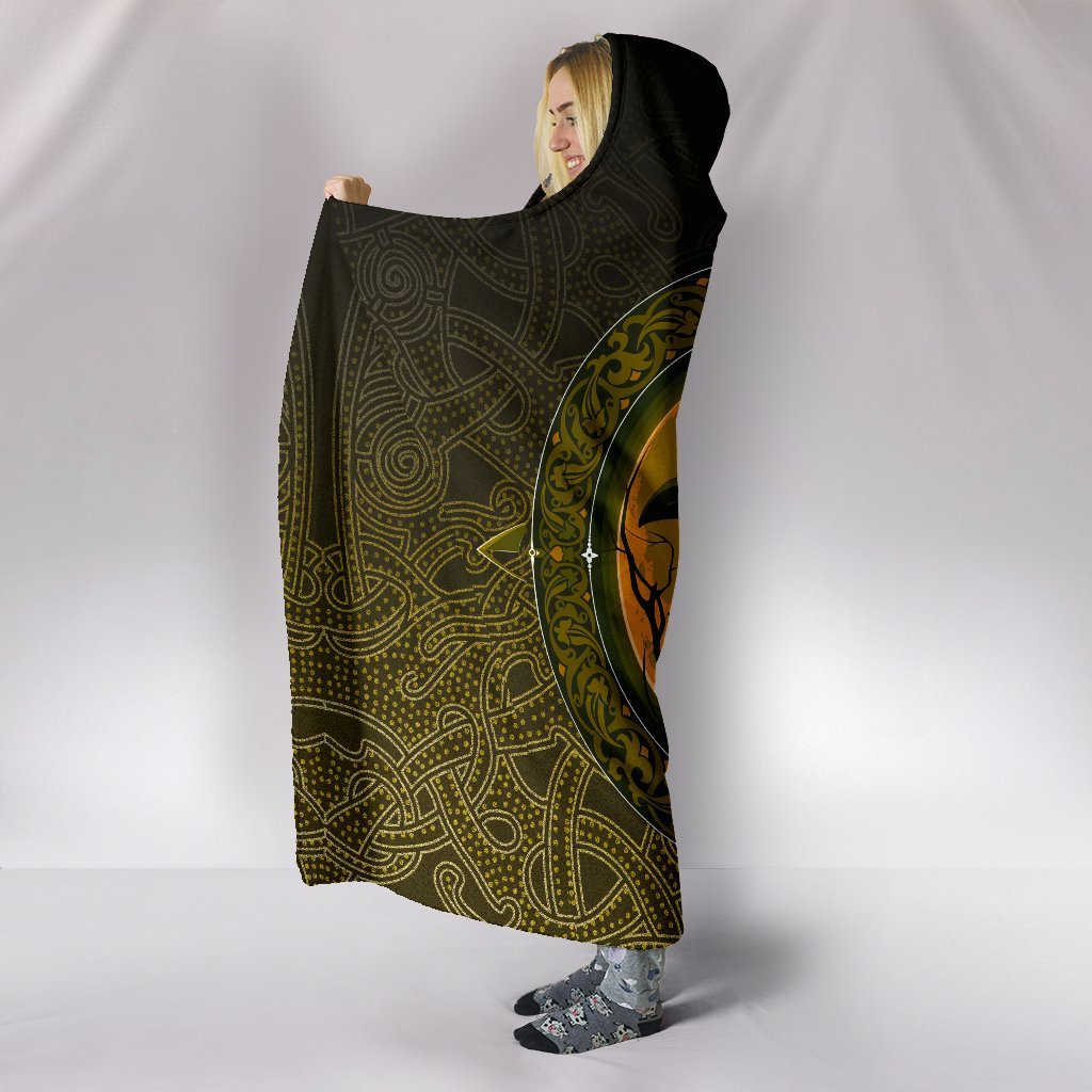 Viking Hooded Blanket Ethnic Odin Raven Gold