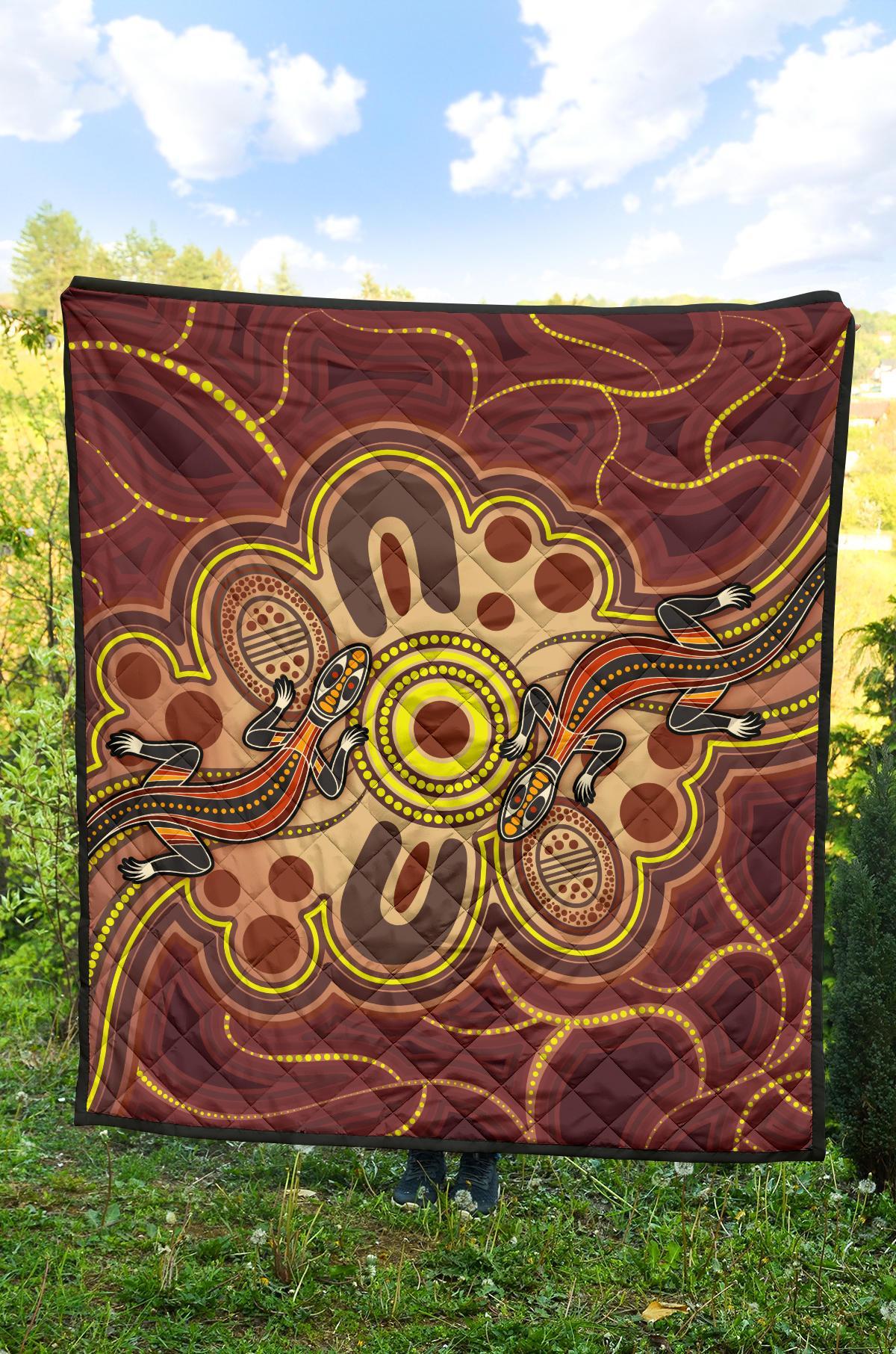 Aboriginal Premium Quilt - Indigenous Lizard Dot Painting Art