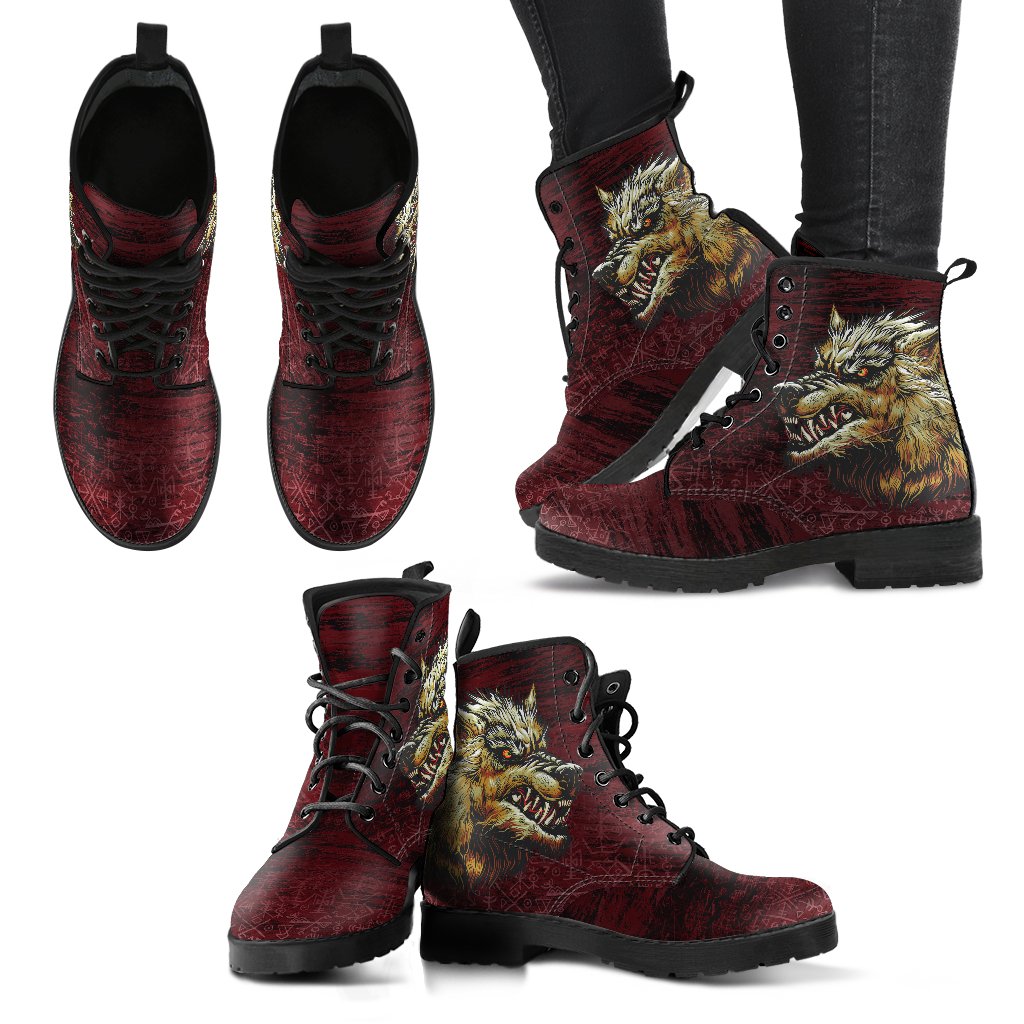 Viking Leather Boots Fenrir On The Blood Moon Background