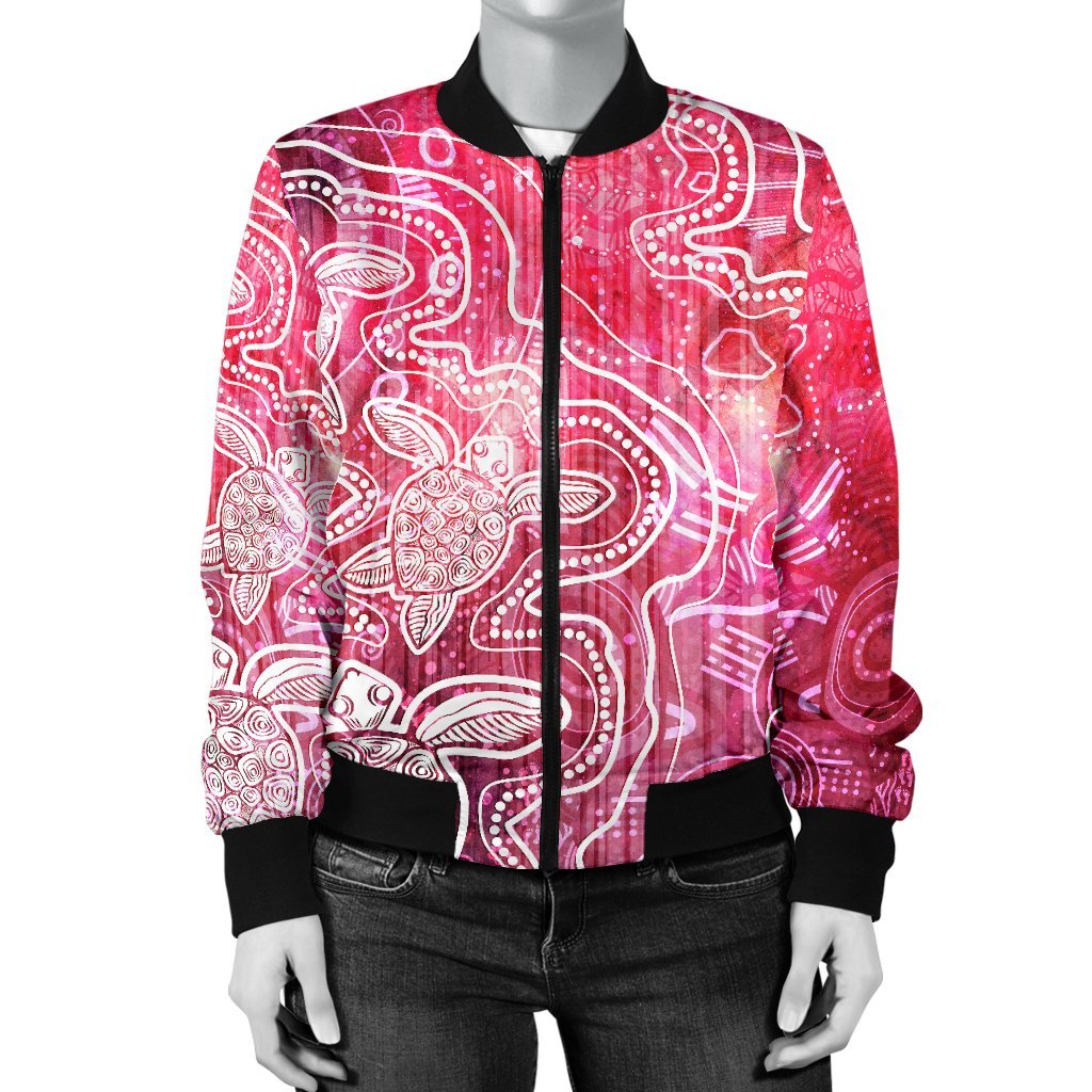 Aboriginal Bomber Jacket - Sea Turtle With Indigenous Patterns (Pink)