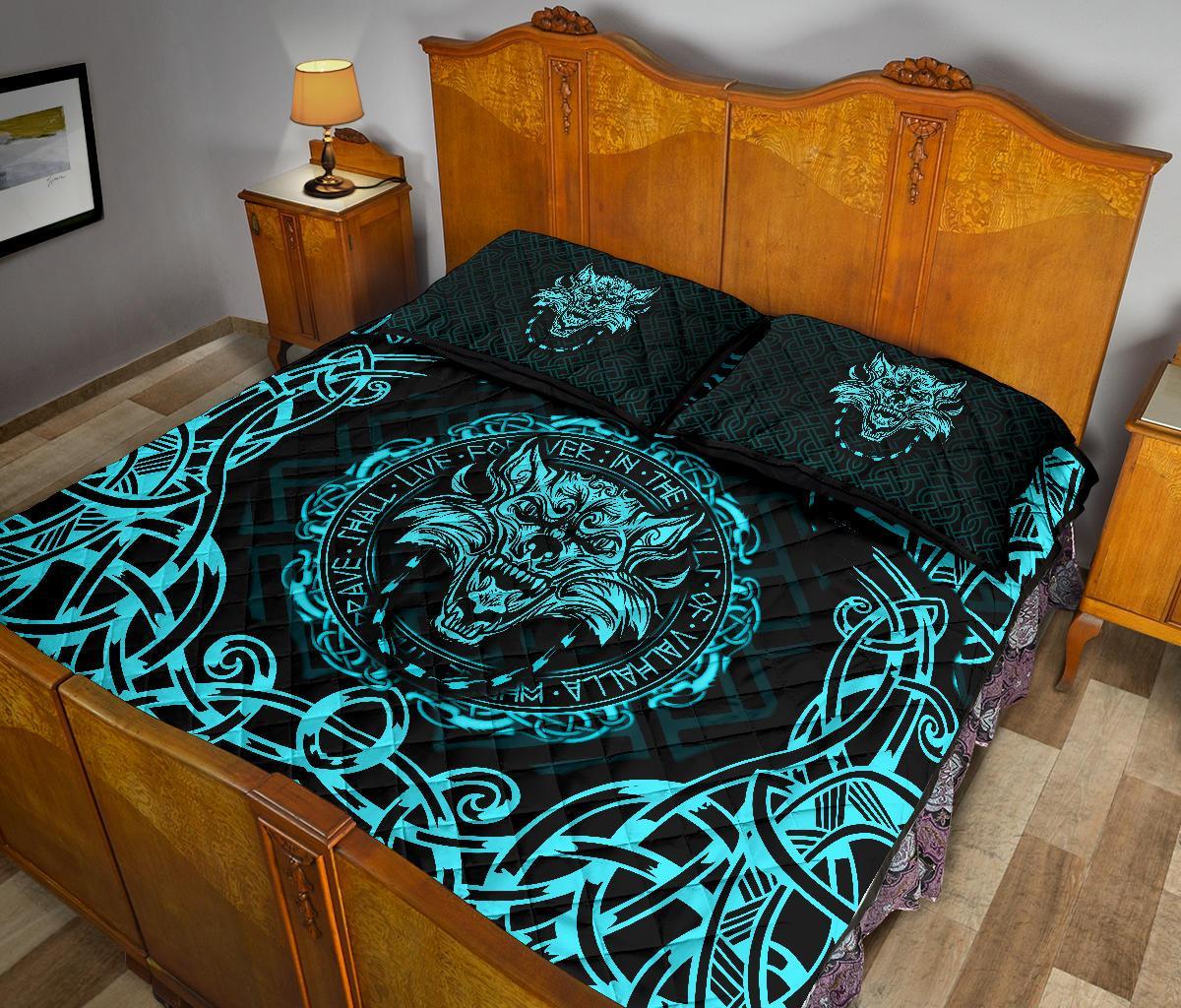 Viking Quilt Bedding Set Fenrir Viking Cyan 3D