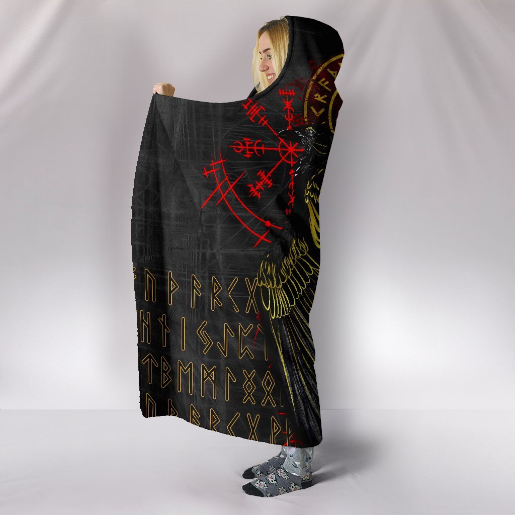 Viking Hooded Blanket Viking Valknut and Ravens Tattoo