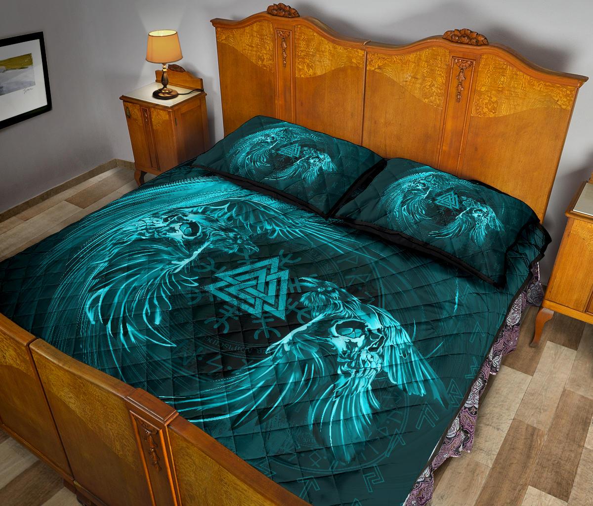 Viking Quilt Bedding Set Ravens Skull Tattoo Ver02