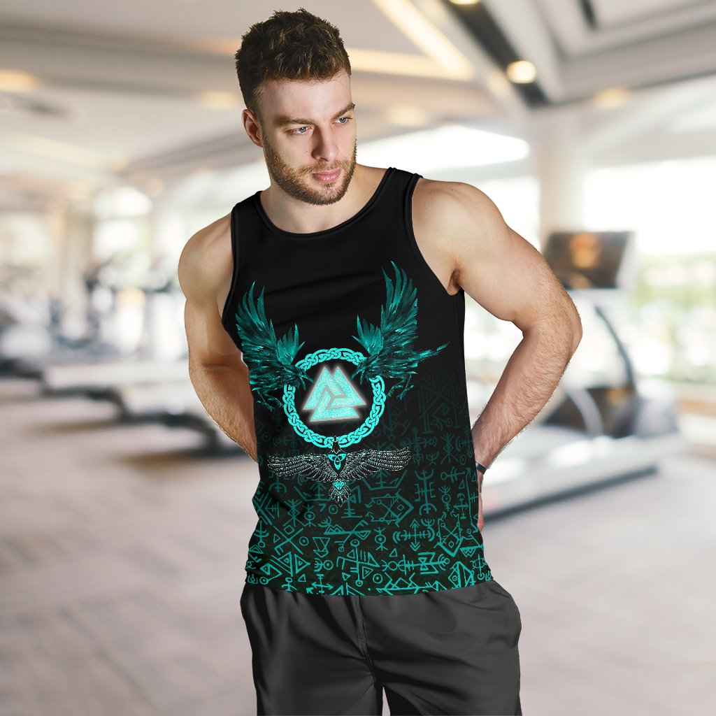 Viking Men's Tank Top Three Raven and Valknut Cyan