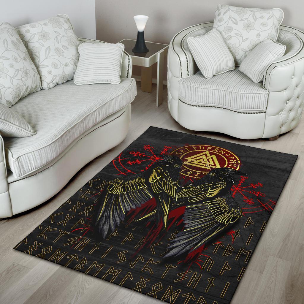 Viking Area Rug Vikings Valknut and Ravens Tattoo