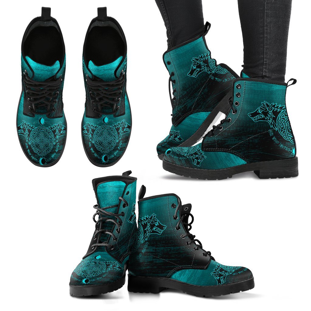 Viking Leather Boots Skoll And Hati Cyan Style