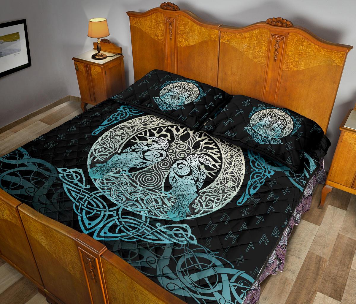 Viking Quilt Bedding Set Yggdrasil and Ravens