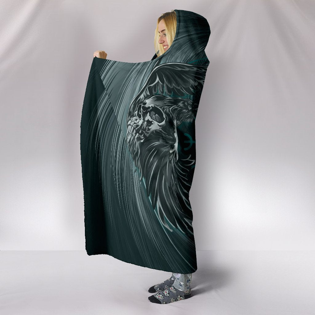 Viking Hooded Blanket Ravens Skull Tattoo