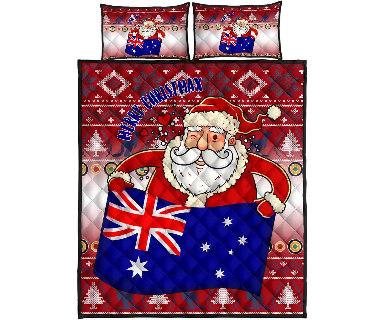 Christmas Personalised Quilt Bed Set - Australia Santa Claus Hold The Flag ( Red)