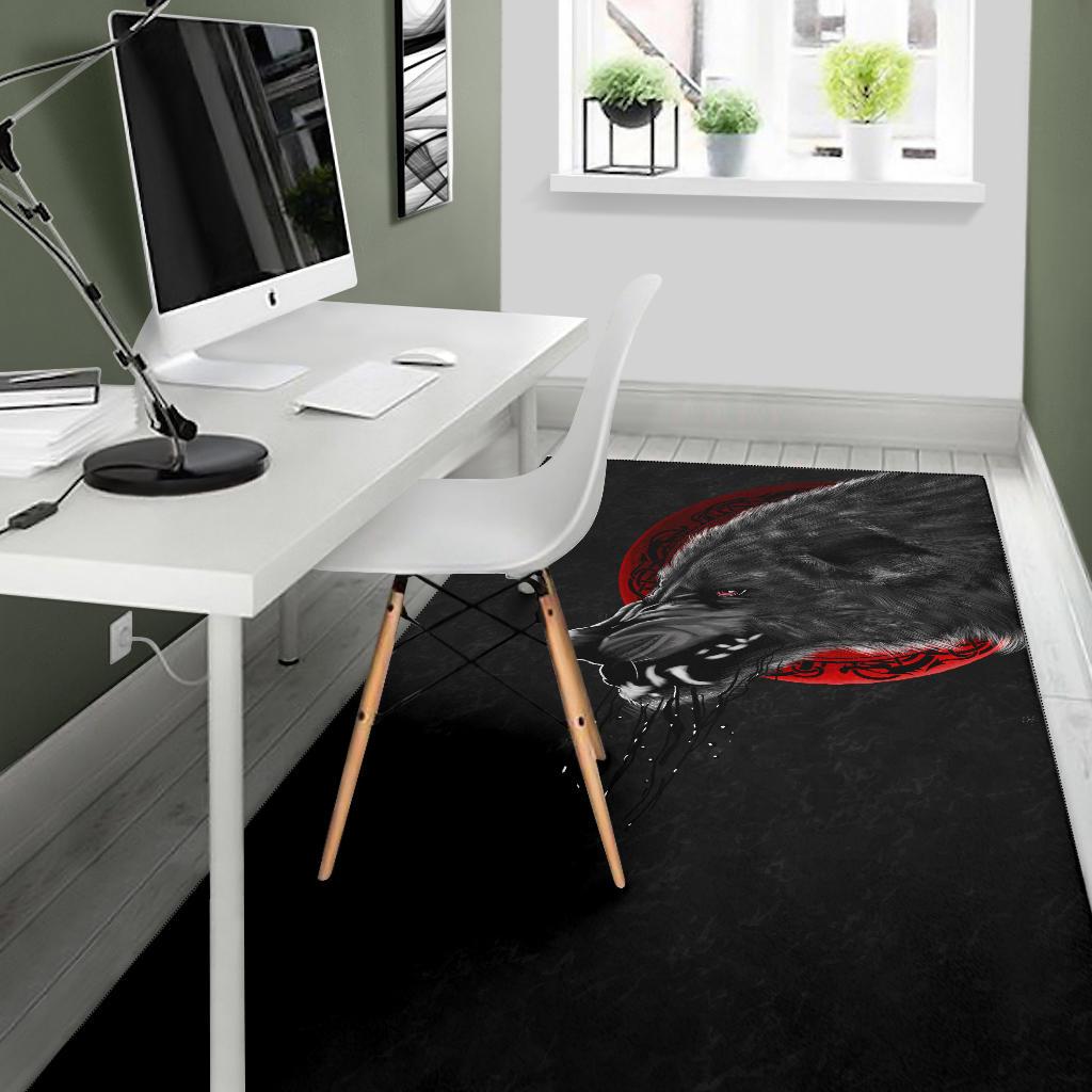 Viking Area Rug Wolf And Blood Moon