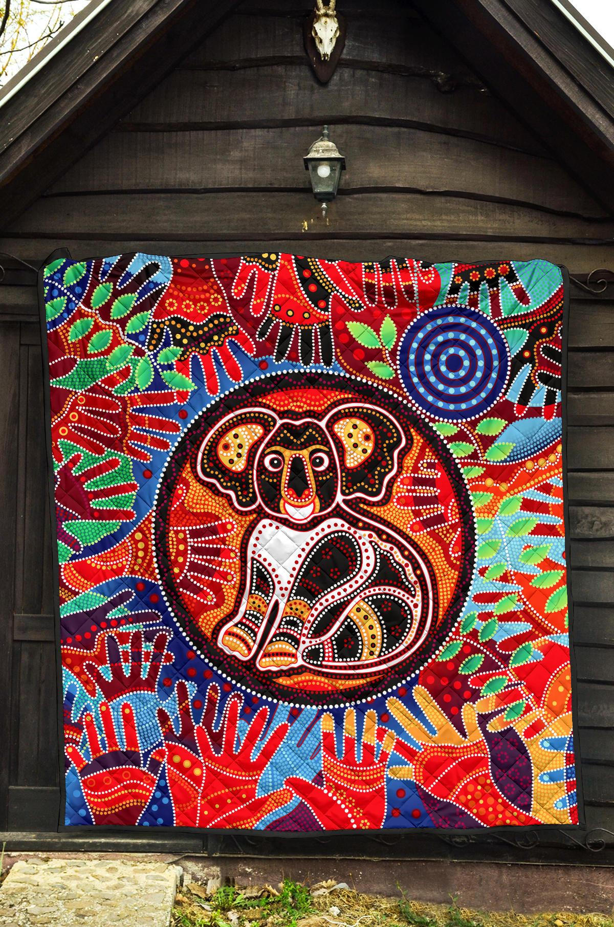 Aboriginal Premium Quilt - Koala and Hand Art Dot Painting Quilt