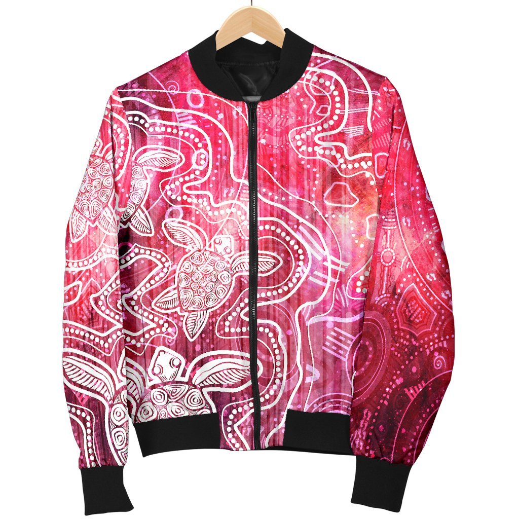 Aboriginal Bomber Jacket - Sea Turtle With Indigenous Patterns (Pink)