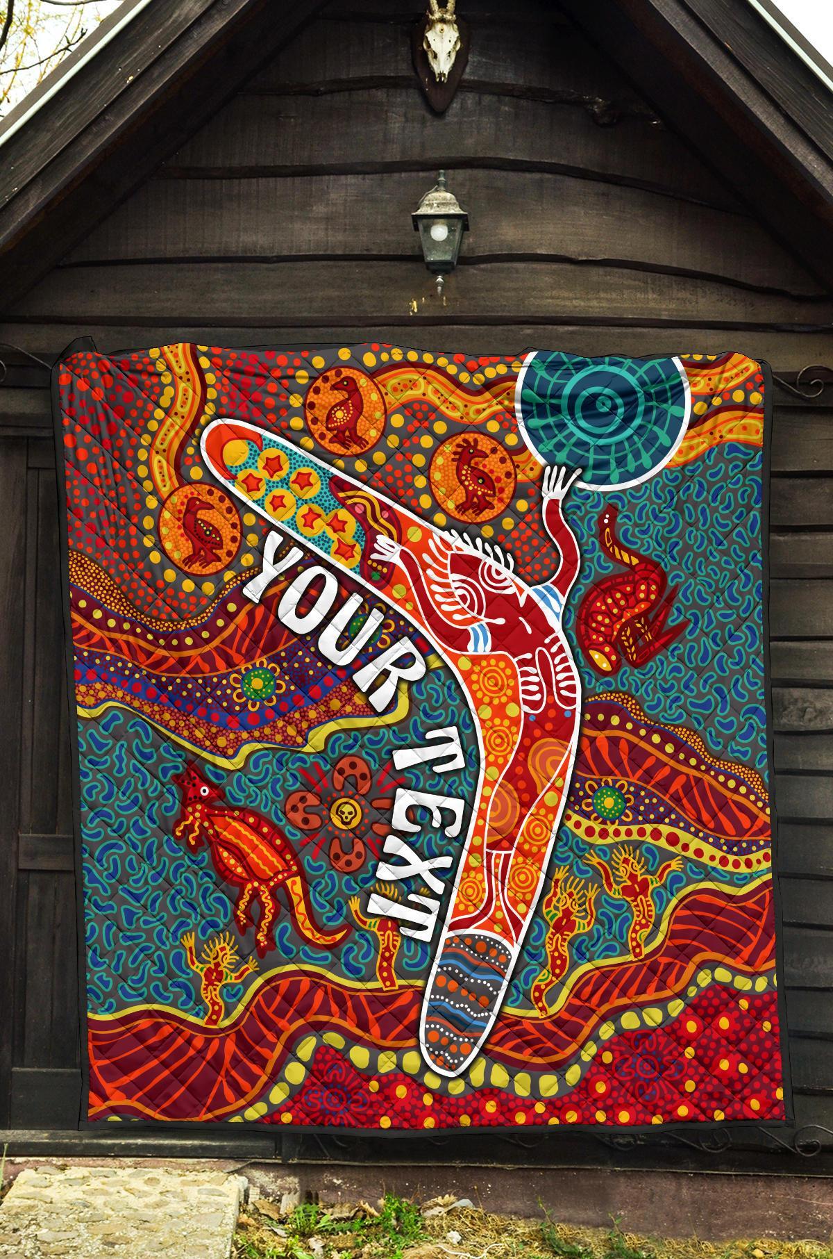 Aboriginal Personalised Premium Quilt - Indigenous Boomerang