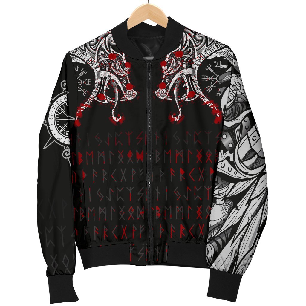 Viking Bomber Jacket Double Dragon Tattoo And Vegvisir Blood Style Ver01