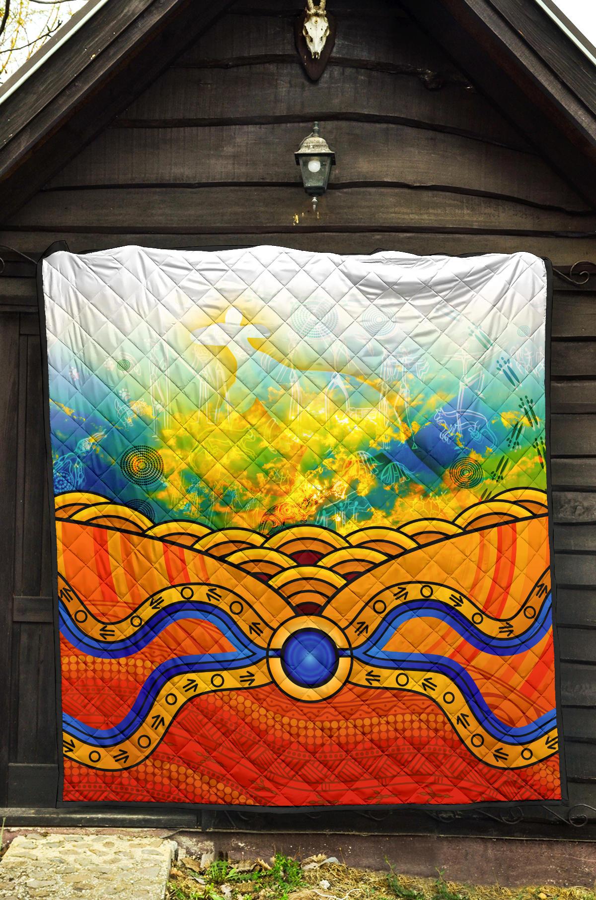 Aboriginal Premium Quilt - Australia Kangaroo Sky