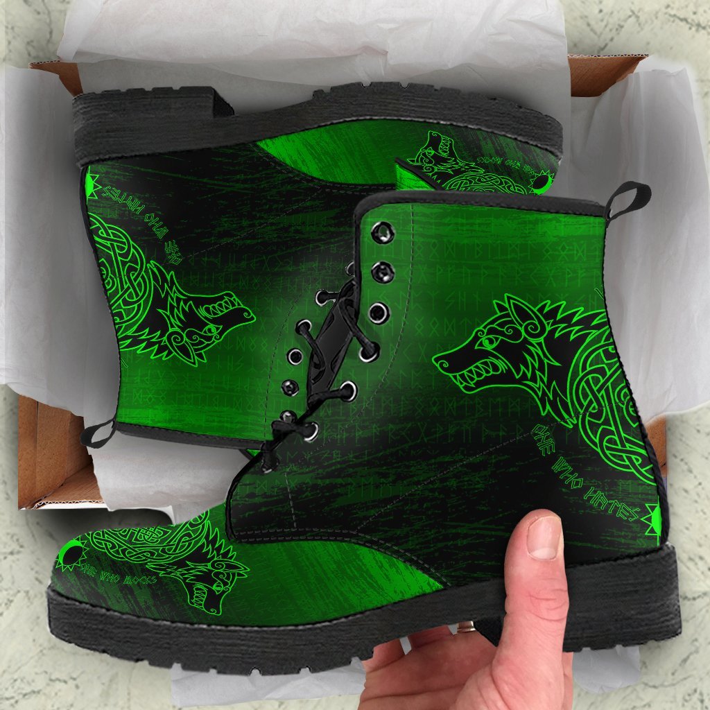 Viking Leather Boots Skoll And Hati Green