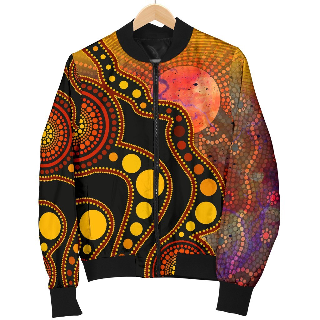 Aboriginal Bomber Jacket - Australia Indigenous Flag Circle Dot Painting Art (Golden)