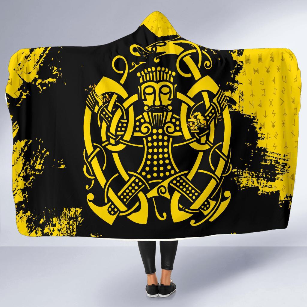 Viking Hooded Blanket Loki Bound Triskele Rune Gold