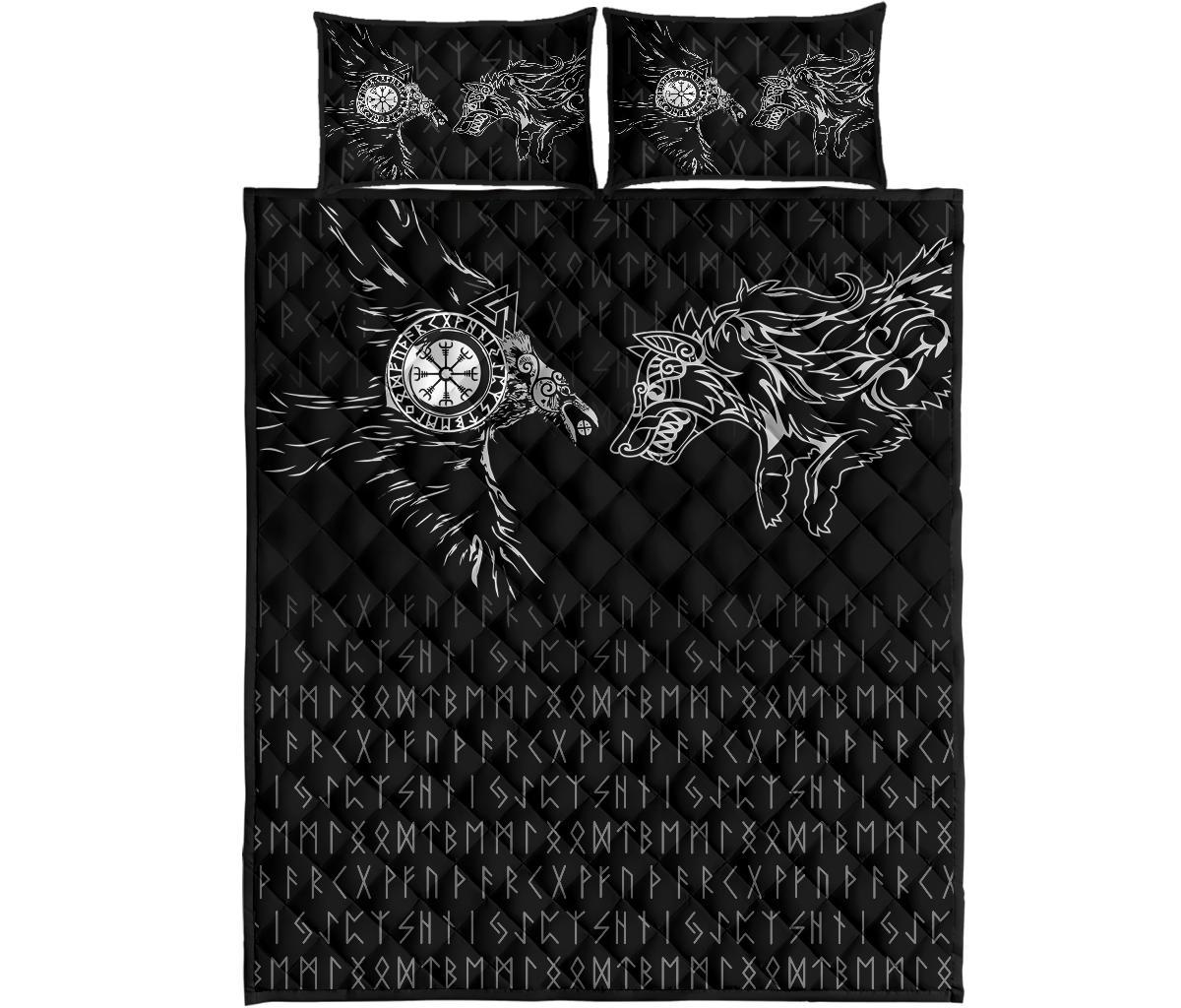 Viking Quilt Bedding Set Raven and Wolf Special Tattoo