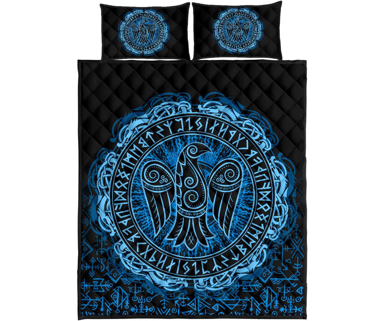 Viking Quilt Bedding Set Raven Celtic Cyan