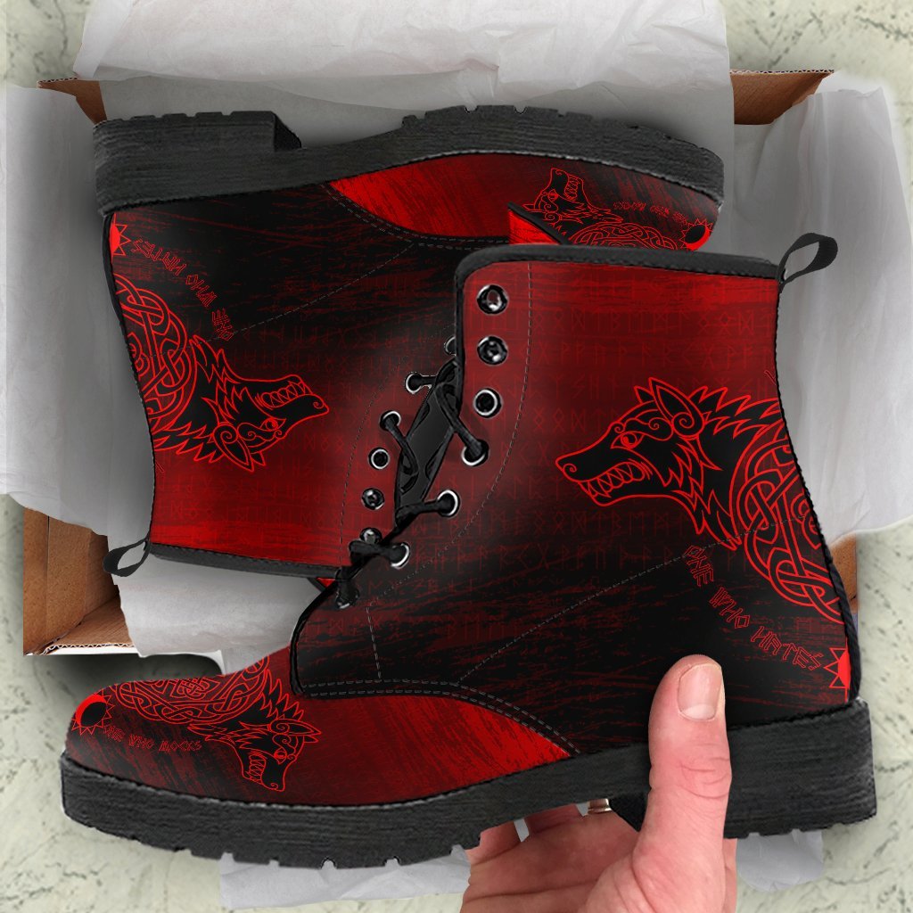 Viking Leather Boots Skoll And Hati Red