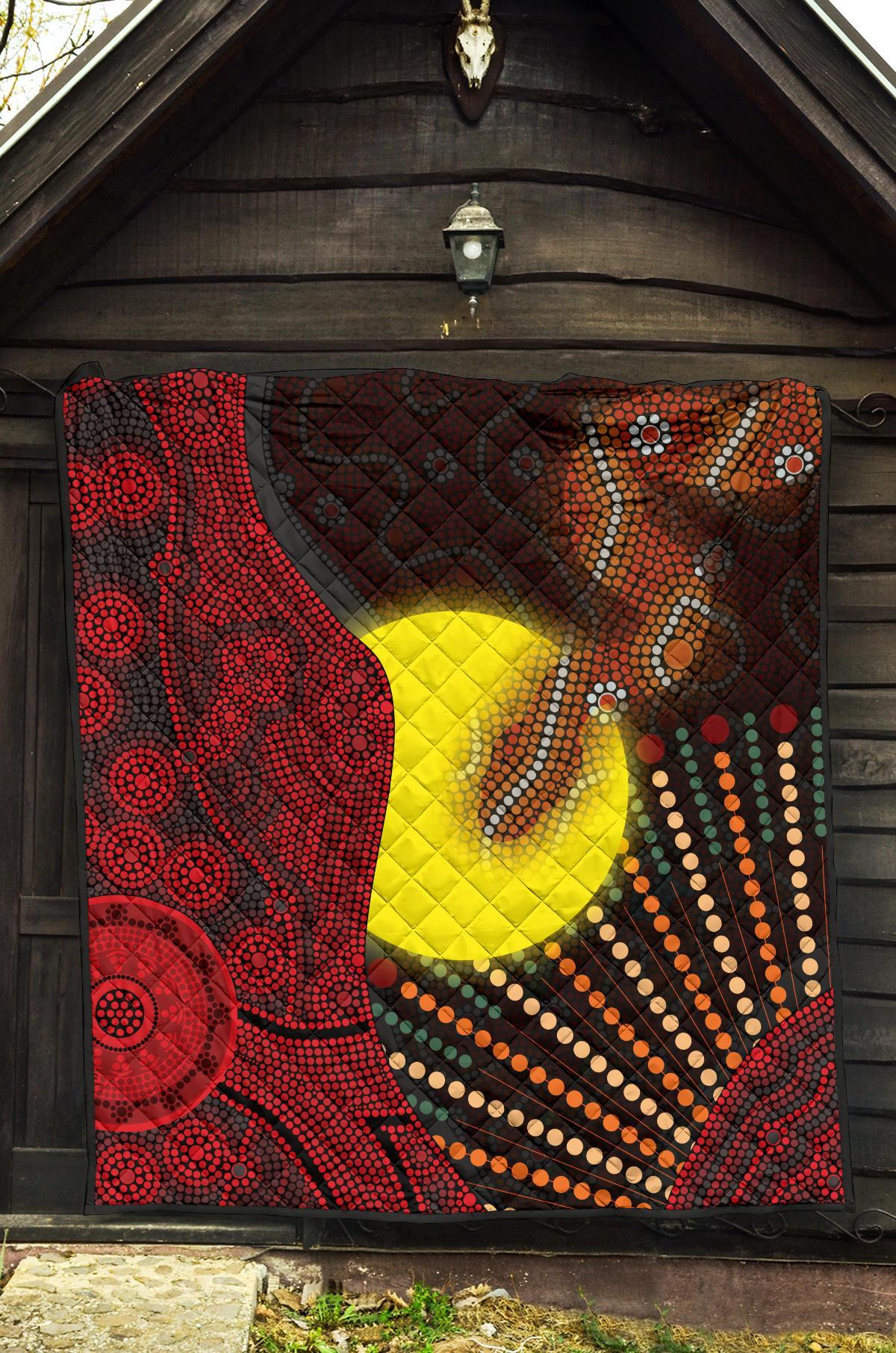 Aboriginal Premium Quilt - Indigenous Snake Sun Dot Painting