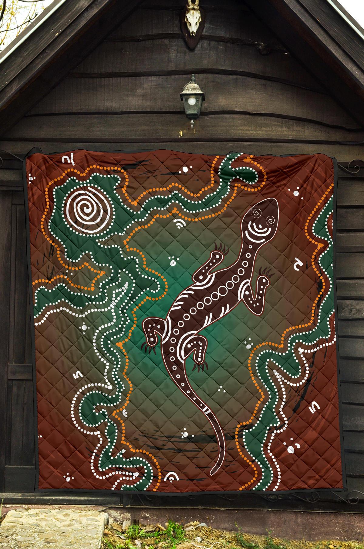 Aboriginal Premium Quilt - Australia Lizard Brown Dot Painting Art